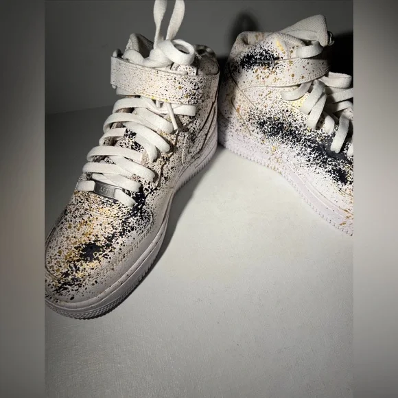 Nike Air Force 1 Mid Paint Splatter White Gold Black DH2933-111 5.5Y